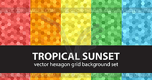 Hexagon набор бесшовные модели Тропический закат - векторный клипарт