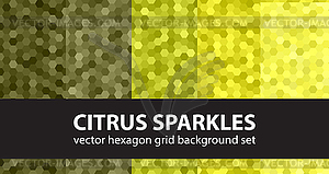 Hexagon seamless pattern set Citrus Sparkles - vector clip art