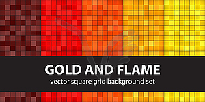 Square seamless pattern set Gold and Flame - vector clipart