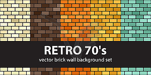 Brick pattern set Retro 70s. seamless brick wall - vector clipart