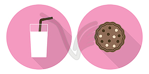 Flat glass of milk and cookie - vector image