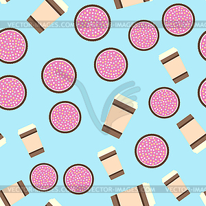 Pie & coffee pattern. Seamless flat food background - vector clipart