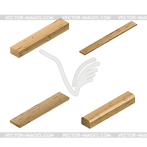 Set of wooden elements in isometric,  - vector clip art