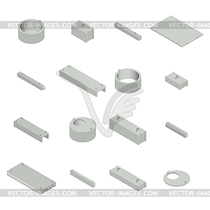 Set iron concrete products isometric,  - vector clipart