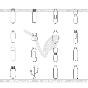 Icons flash drive of thin line,  - vector image