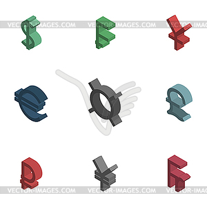 Symbols of world currencies isometric,  - vector EPS clipart