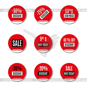 Set of red paper stickers of discount and sale, - royalty-free vector clipart