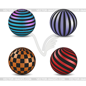 Set of glossy colored balls with strip and square - vector image