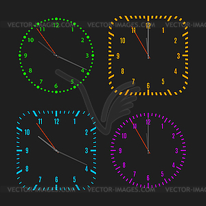 Квадратные и круглые циферблаты со стрелками, - стоковый векторный клипарт