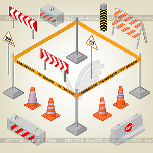 Set of road signs repairs in isometric,  - vector clip art