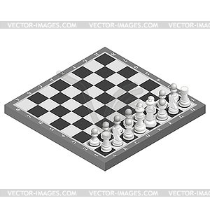 Шахматная доска с фотореалистичными фигурами изометрическая, - стоковый векторный клипарт