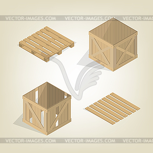 Реалистичная деревянный ящик с поддоном изометрической, - клипарт в формате EPS