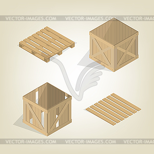 Realistic wooden box with pallet isometric,  - vector image