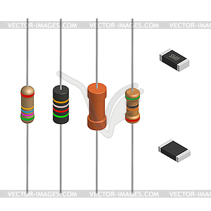 Set of different resistors in 3D,  - vector image