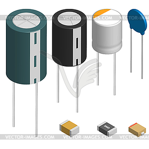 Set of different capacitors in 3D,  - vector clipart