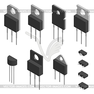 Set of different transistors in 3D,  - vector clip art