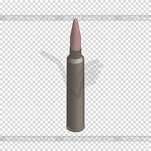 Photorealistic cartridge with bullet in isometric,  - vector image