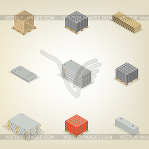 Набор различных строительных материалов в 3D, - изображение в векторе / векторный клипарт