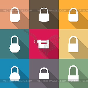 Set icons of locks with long shadow,  - vector clip art