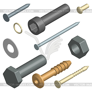 Set of fasteners in 3D,  - vector clip art