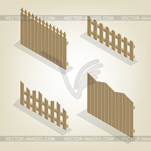 Set of isometric spans wooden fences,  - vector image