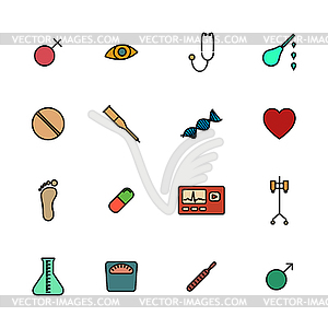 Set of flat medical icons with black stroke,  - vector EPS clipart