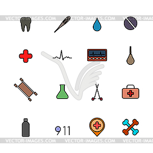 Set of flat medical icons with black stroke,  - vector clipart