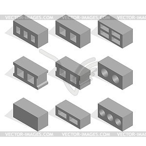 Набор изометрических шлакоблоков, - векторная иллюстрация