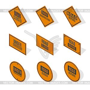 Under construction road sign in 3D isometric style, - vector image