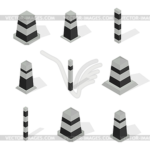 Set of protective barriers and road columns in 3D, - vector image