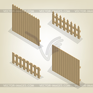 Set of isometric spans wooden fences,  - stock vector clipart