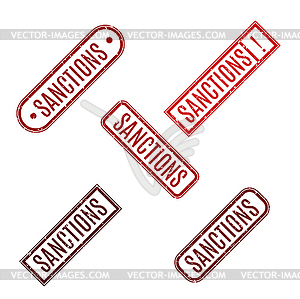 Rectangular rubber stamp with text sanction,  - vector image