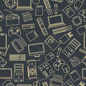 Seamless pattern of set of computer and gadget - vector image