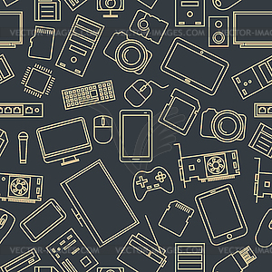 Seamless pattern of set of computer and gadget - vector clipart