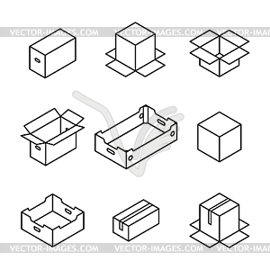 Set of cardboard boxes of thin lines,  - white & black vector clipart