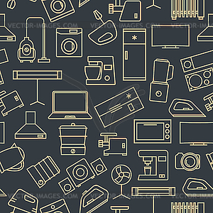 Seamless pattern of set of household appliances - color vector clipart