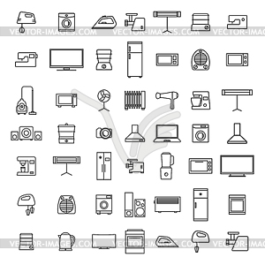 Home appliances icons of thin lines, - vector clip art