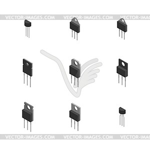 Set of different 3D electronic components , - vector image
