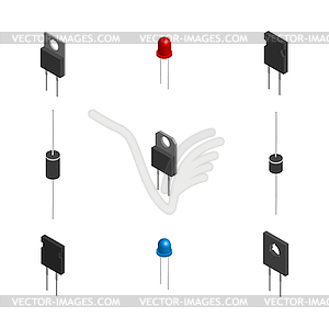 Set of different 3D electronic components ,  - vector image