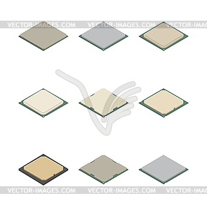 Set of different processors in 3D,  - vector image