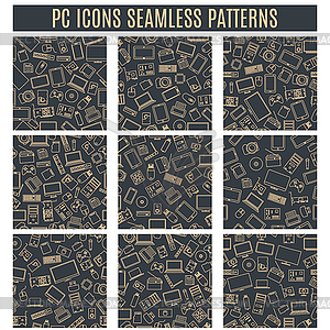 Set seamless patterns of computer and gadget icons,  - vector EPS clipart