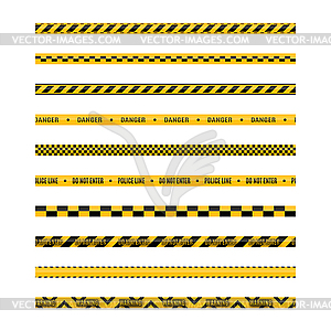 Набор бесшовных желтых и черных предупреждающих лент, - стоковый векторный клипарт