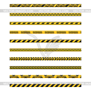 Набор бесшовных желтых и черных предупреждающих лент, - стоковое векторное изображение