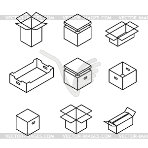 Set of cardboard boxes of thin lines,  - vector clipart