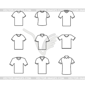 Set of different t-shirts of thin lines, - white & black vector clipart