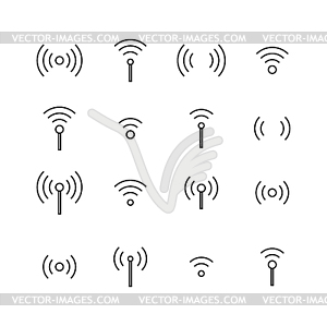 Set of wireless icons of thin lines,  - vector clipart