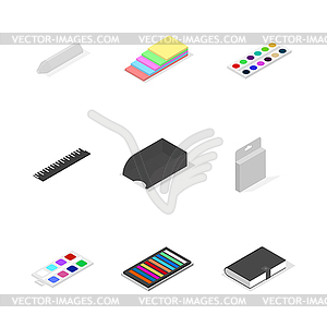 Set of icons, office and school. Flat 3d isometric - vector clipart