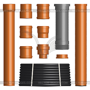 Set of various plastic pipes and connectors, - vector clip art