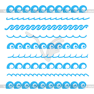 Set of horizontal lines of different blue waves,  - vector image