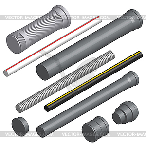 Set of 3D plastic pipes and connectors,  - vector image